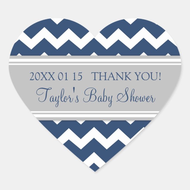 Blue Grey Chevron Baby Shower Favour Stickers (Front)