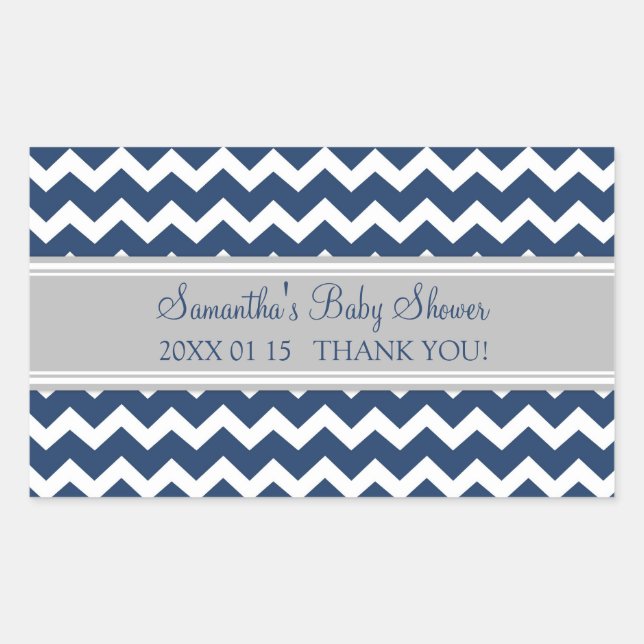Blue Grey Chevron Baby Shower Favour Stickers (Front)