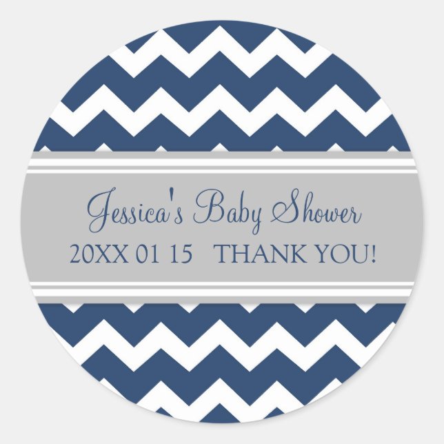 Blue Grey Chevron Baby Shower Favour Stickers (Front)