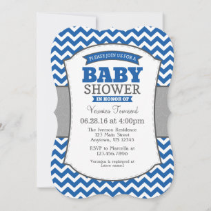 Blue Grey Chevron Baby Shower Invitation