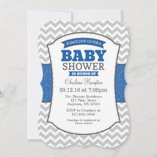Blue Grey Chevron Baby Shower Invitation