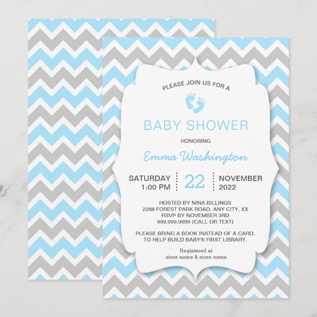Blue Grey Chevron Baby Shower invitation (Front/Back)