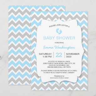 Blue Grey Chevron Baby Shower invitation