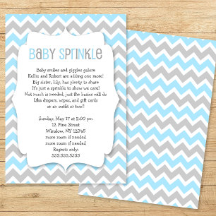Blue Grey Chevron Boy Baby Sprinkle Invitation