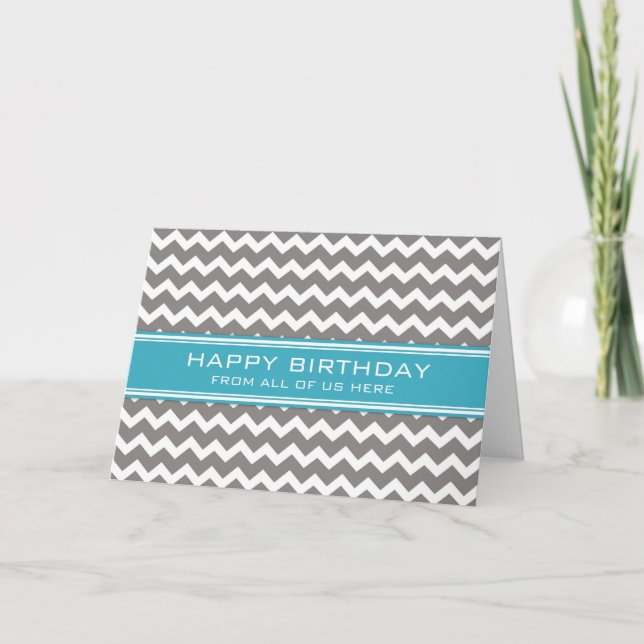 Blue Grey Chevron Business From Group Birthday Card (Front)