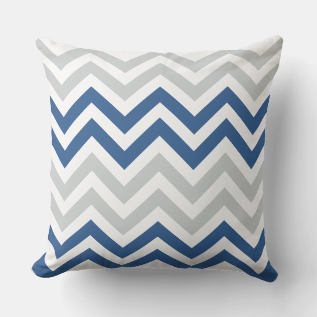 Blue Grey Chevron Cushion (Front)