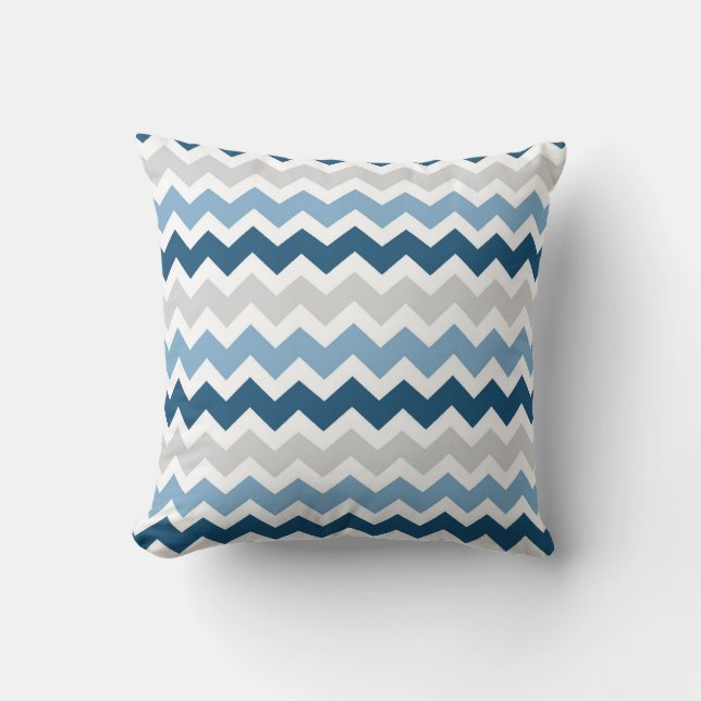 Blue Grey Chevron Decorative Pillow (Front)