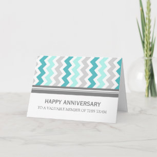 Blue Grey Chevron Employee Anniversary Card