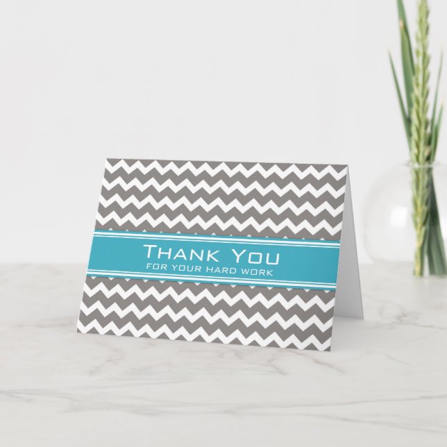 Blue Grey Chevron Employee Anniversary Card (Front)