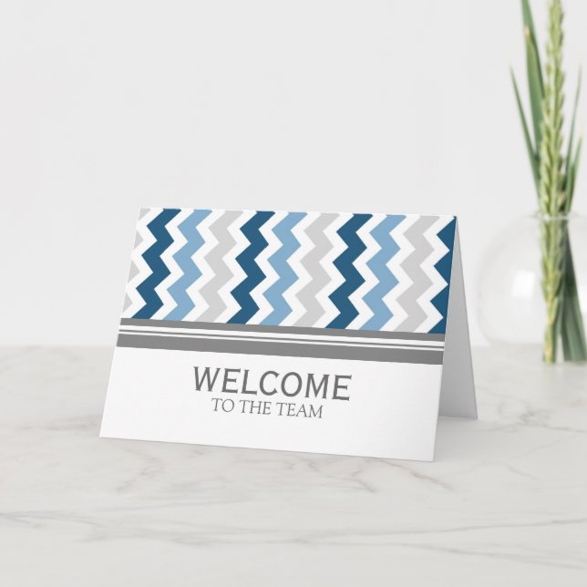 Blue Grey Chevron Employee Welcome to the Team Card (Front)