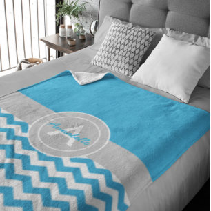 Blue Grey Chevron Fleece Blanket
