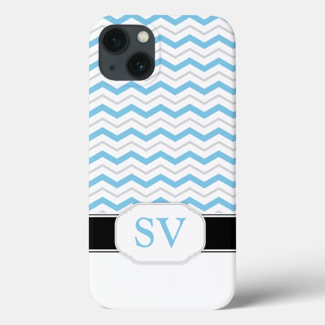 Blue & Grey Chevron Monogram iPad 2/3/4 Case (Back)