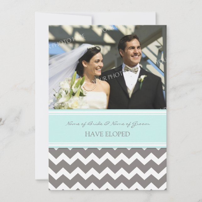 Blue Grey Chevron Photo Elopement Announcement (Front)