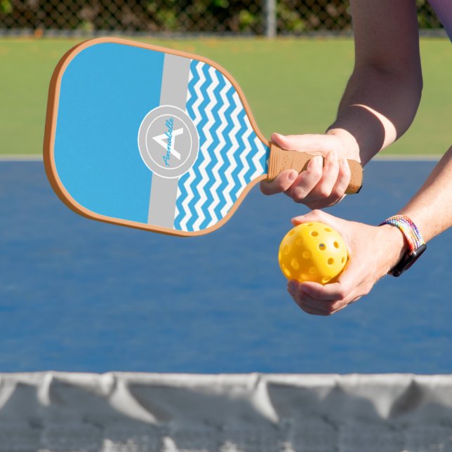 Blue Grey Chevron Pickleball Paddle (Insitu)