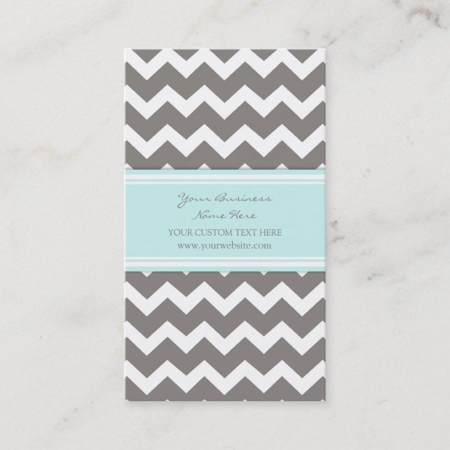 Blue Grey Chevron Retro Business Cards (Front)