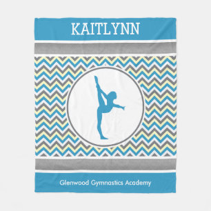 Blue / Grey Chevron Stripes Gymnastics w/ Monogram Fleece Blanket
