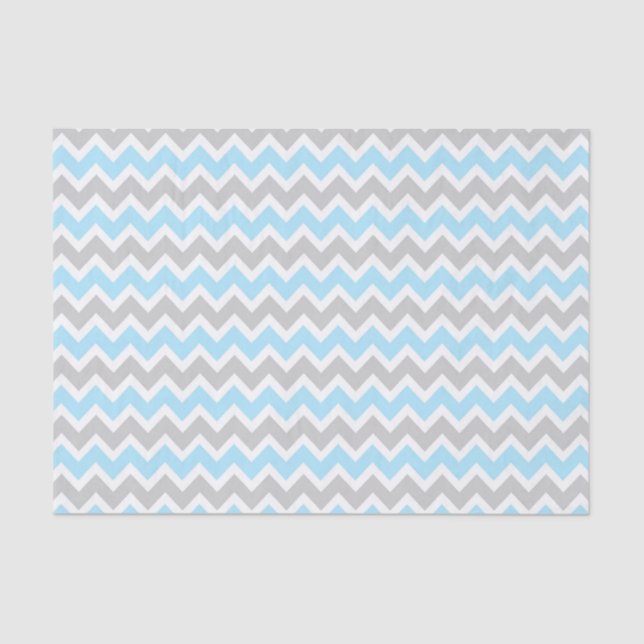 Blue Grey Chevron tissue paper / boy baby shower (Front)