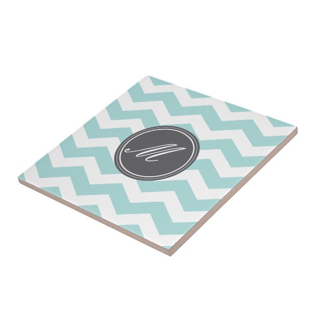 Blue & Grey Chevron with Monogram Tiles (Side)