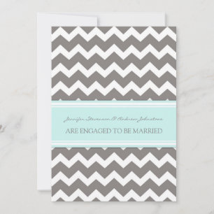 Blue Grey Chevrons Engagement Announcement Cards