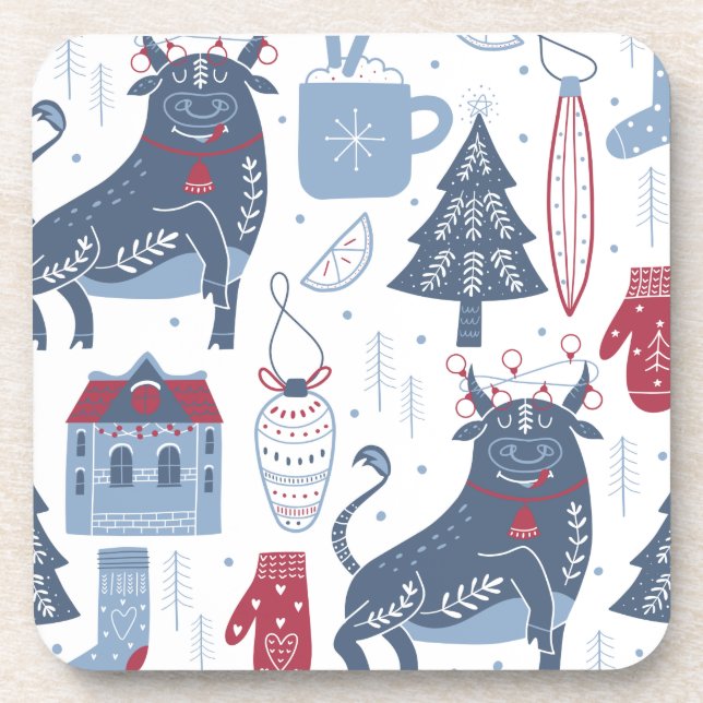Blue Grey Christmas Elements Pattern  Coaster (Front)