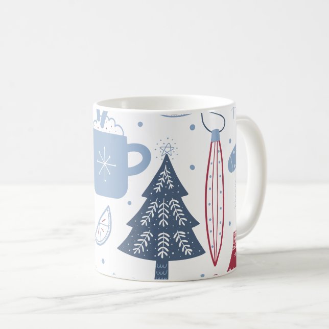 Blue Grey Christmas Elements Pattern Mug (Front Right)