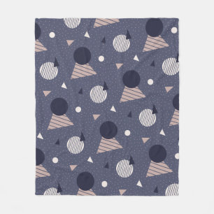 Blue Grey Circle Triangle Retro Geometric Pattern Fleece Blanket