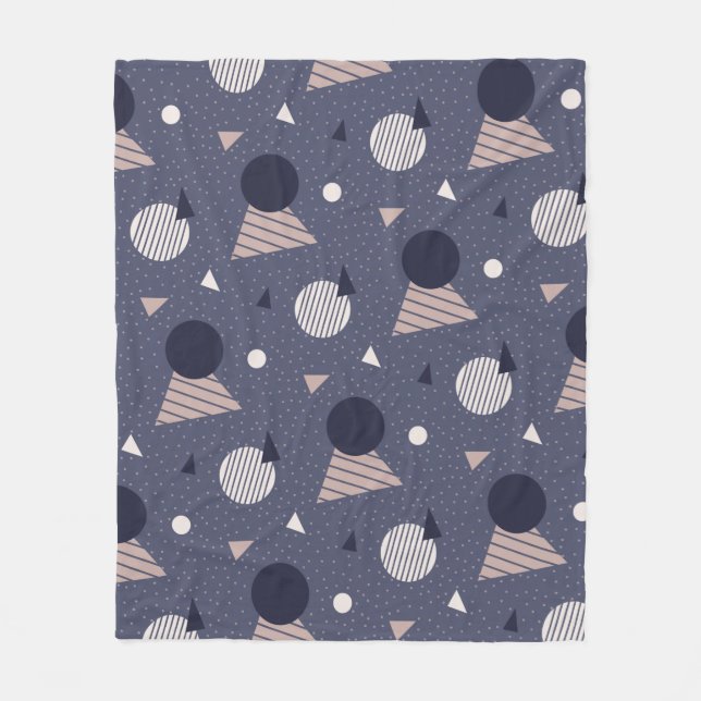 Blue Grey Circle Triangle Retro Geometric Pattern Fleece Blanket (Front)