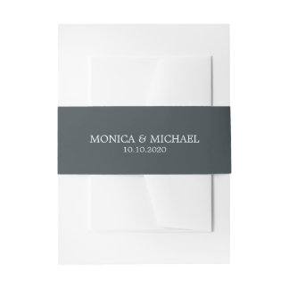 Blue Grey Classic Personalised Wedding Invitation Belly Band
