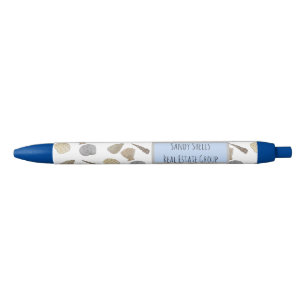 Blue Grey Coastal Sea Shells Black Ink Pen