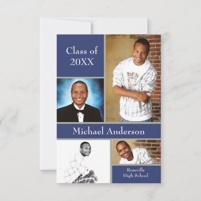 Blue/Grey Collage - 3x5 Graduation Announcement (Front)