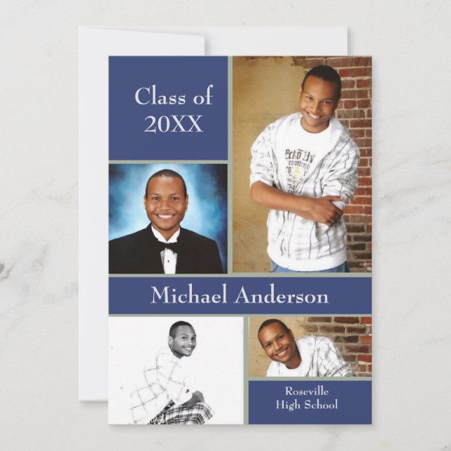 Blue/Grey Collage - Graduation Announcement (Front)