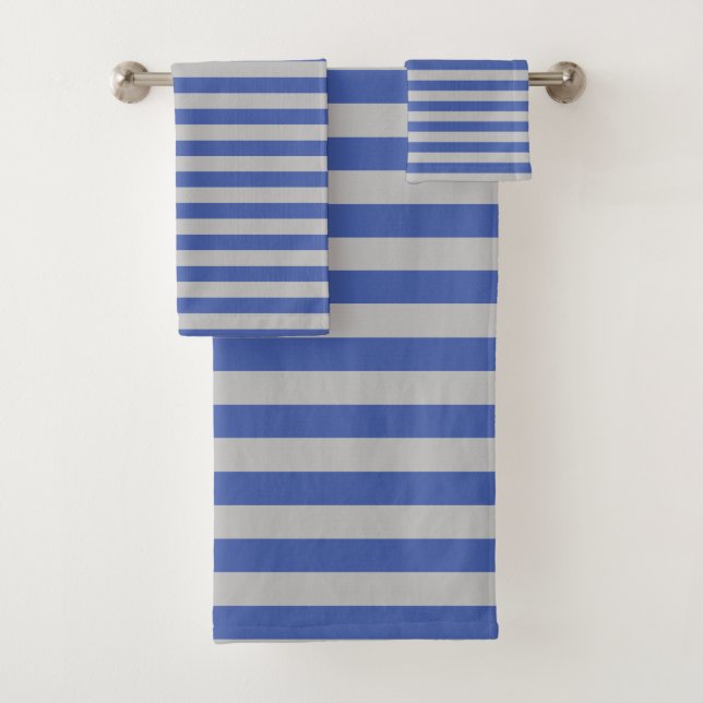 Blue & Grey contemporary stripe Towel Set (Insitu)