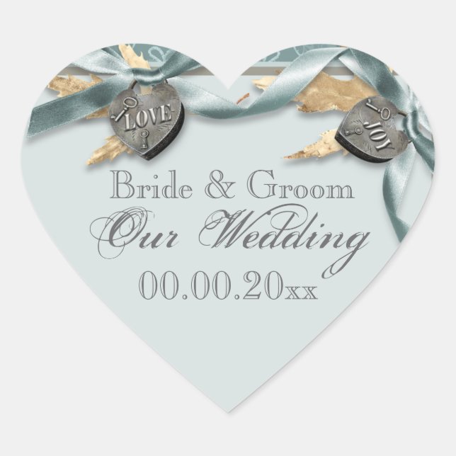 Blue grey country heart wedding heart sticker (Front)