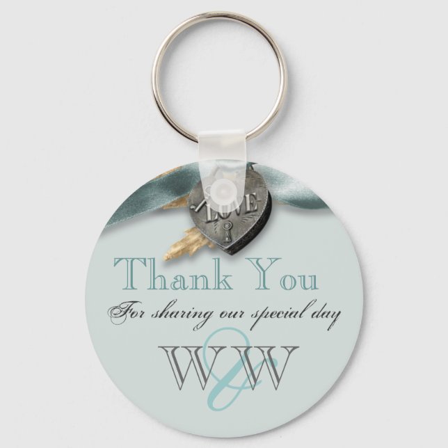 Blue grey country heart wedding key ring (Front)