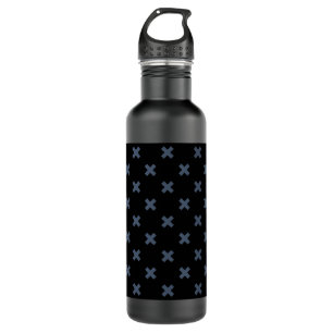 Blue-grey cross stitches on black 710 ml water bottle