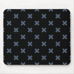 Blue-grey cross stitches on black mouse mat