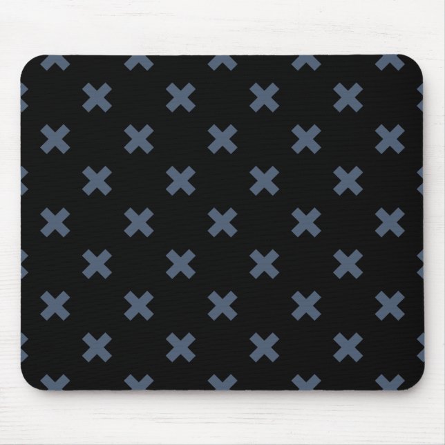 Blue-grey cross stitches on black mouse mat (Front)