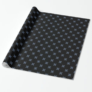 Blue-grey cross stitches on black wrapping paper