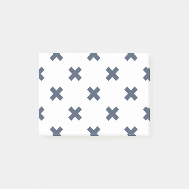 Blue-grey cross stitches on white post-it notes (Front)