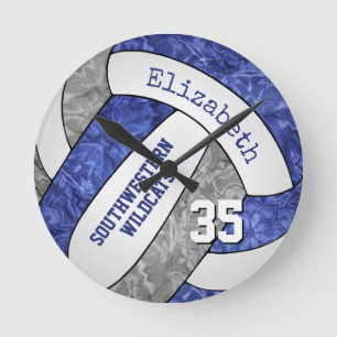 blue grey custom girly sports volleyball room round clock