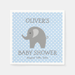Blue & grey cute elephant boys baby shower napkins