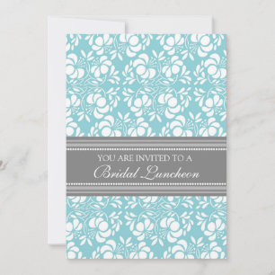 Blue Grey Damask Bridal Lunch Invitation Cards