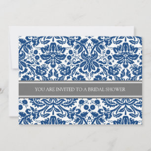 Blue Grey Damask Bridal Shower Invitation