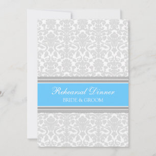 Blue Grey Damask Rehearsal Dinner Party Invitation