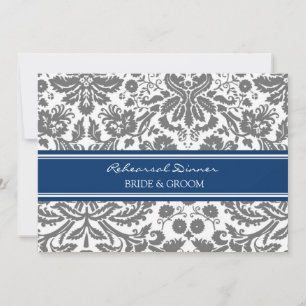 Blue Grey Damask Rehearsal Dinner Party Invitation