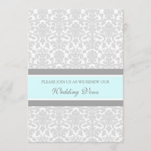 Blue Grey Damask Wedding Vow Renewal Invitations