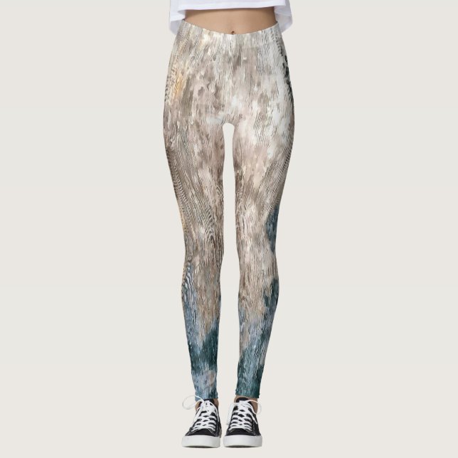 Blue Grey Decorative Abstract Artwork Leggings (Front)