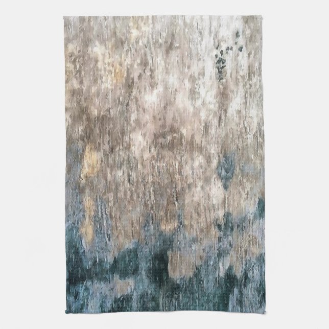 Blue Grey Decorative Abstract Artwork Tea Towel (Vertical)