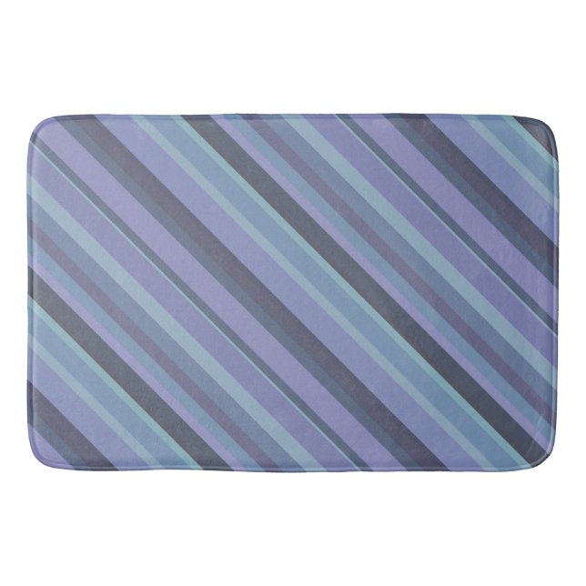 Blue-grey diagonal stripes bath mat (Front)