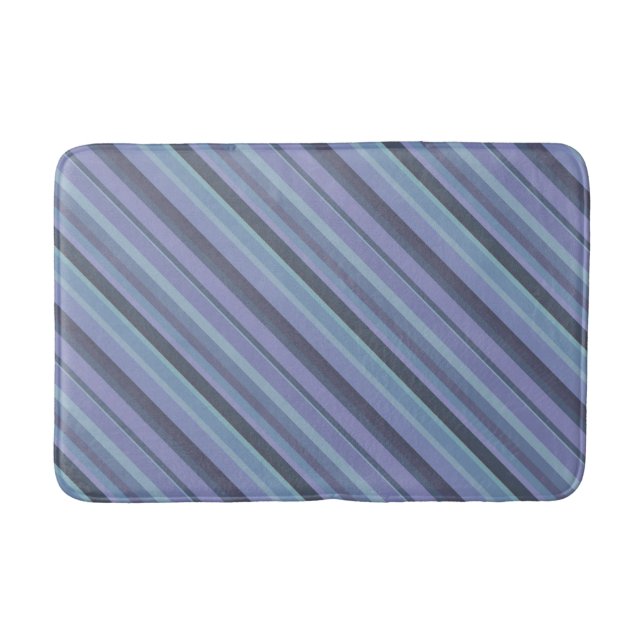 Blue-grey diagonal stripes bath mat (Front)